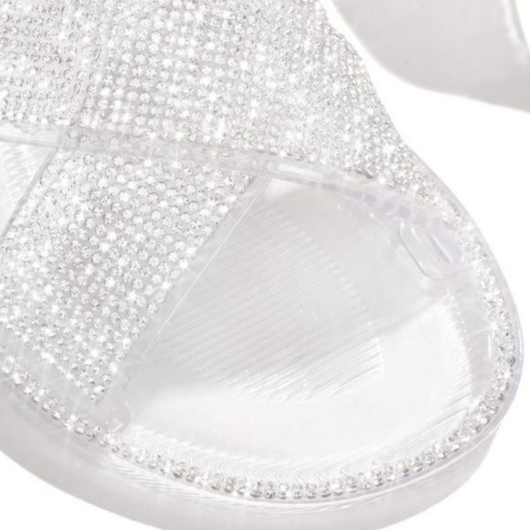 NEWEmbellished Criss Cross Jelly Slides in Clear - Picture 4 of 7